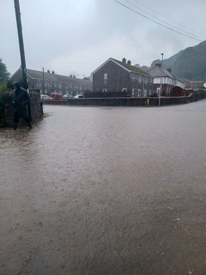 PORT TALBOT: Handout photo taken with permission from the Twitter feed of @CloudsHillBirds of flooding in Port Talbot, Wales.