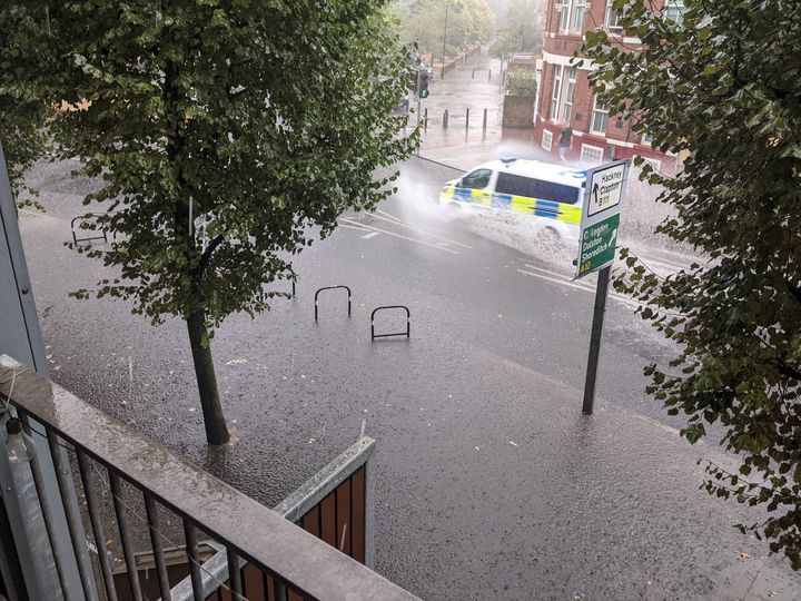 Stoke Newington, London, during a rain storm on Wednesday.