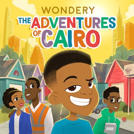 The podcast cover art, which has an illustration of Cairo with his family walking down their street