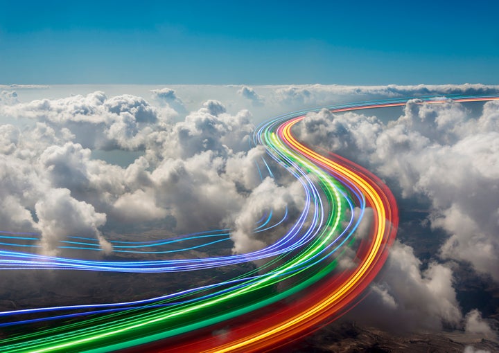 Light trails in clouds in the sky