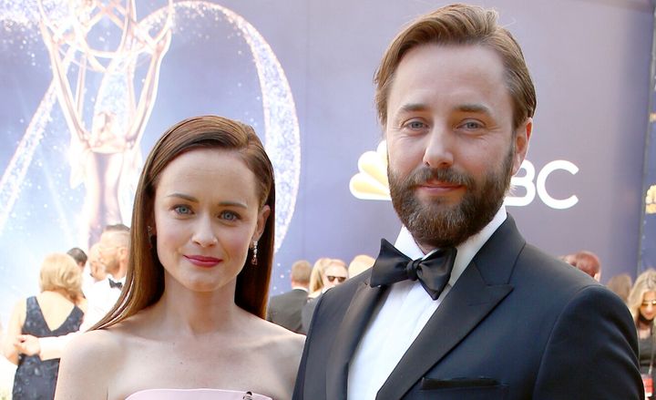 Alexis Bledel, left, and Vincent Kartheiser arrive at the 70th Primetime Emmy Awards on Sept. 17, 2018, at the Microsoft Theater in Los Angeles.