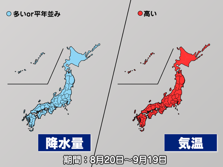 この先1か月の降水量と気温の予想