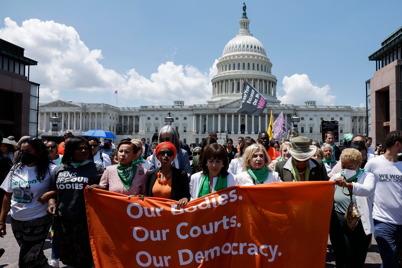 House Democrats lead an abortion rights protest in front of the U.S. Supreme Court Building on July 19, 2022 in Washington, DC.