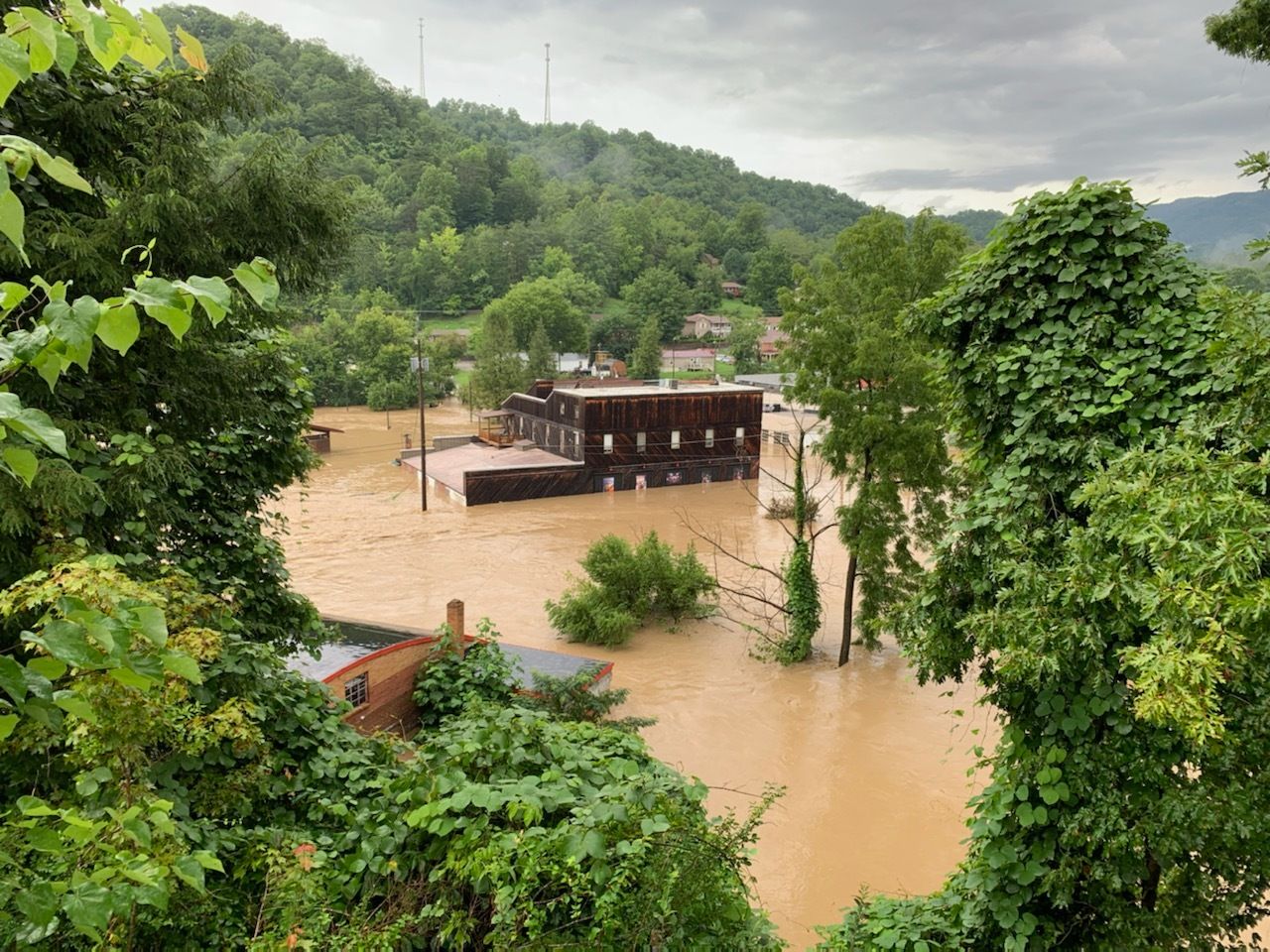 Appalshop, a beloved media, culture and community center in Whitesburg, Kentucky, is shown amid floods that swamped the eastern part of the state in late July.