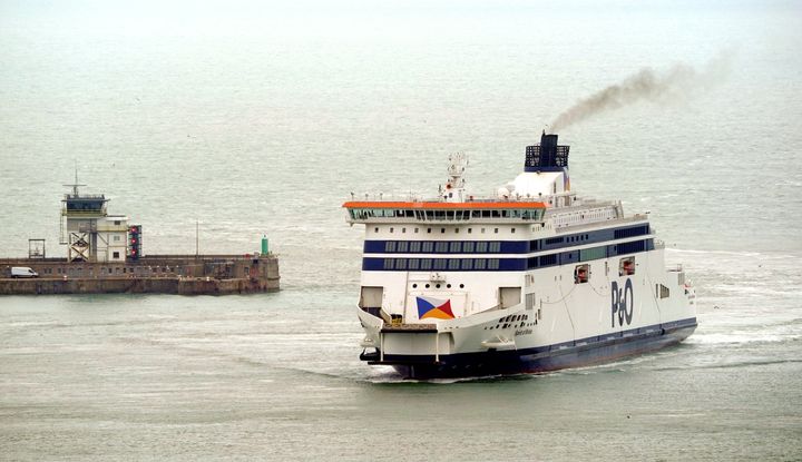 The Spirit of Britain arrives from Calais in to the Port of Dover in Kent.