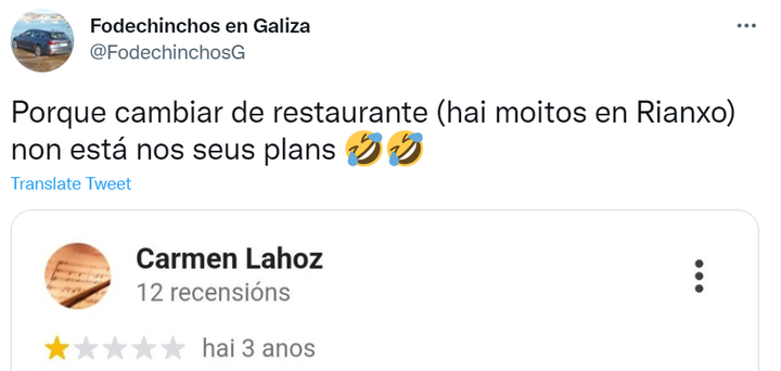 Captura de pantalla del tuit de Fodechinchos en Galiza.