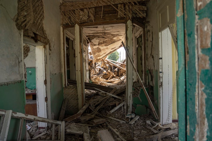 A view of the therapy department which was destroyed after a Russia attack on the hospital in Zolochiv, Kharkiv region, Ukraine, on July 31, 2022.