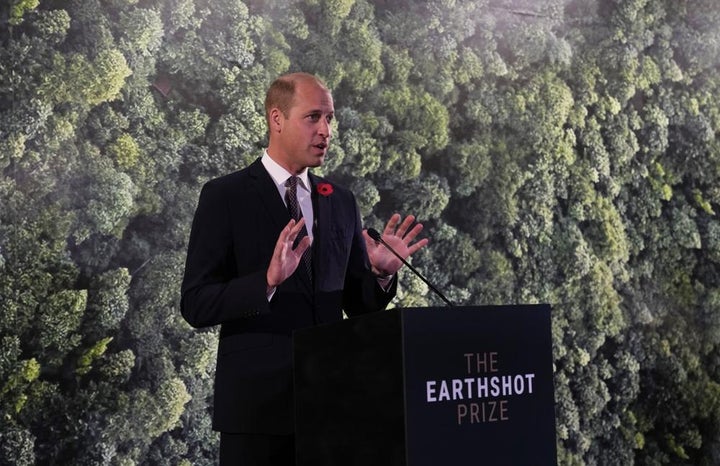 FILE - Prince William speaks during a meeting with Earthshot prize winners and finalists at the Glasgow Science Center on the sidelines of the COP26 U.N. Climate Summit in Glasgow, Scotland, Nov. 2, 2021.