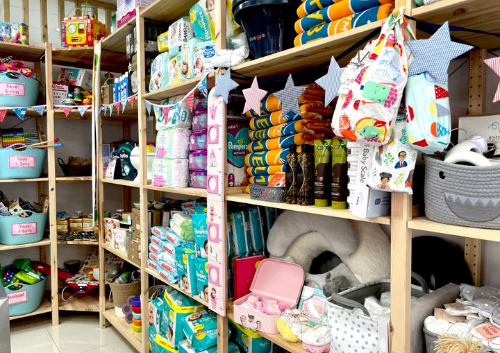 Baby products, toys and towels fill the shelves of Tooting's baby bank.