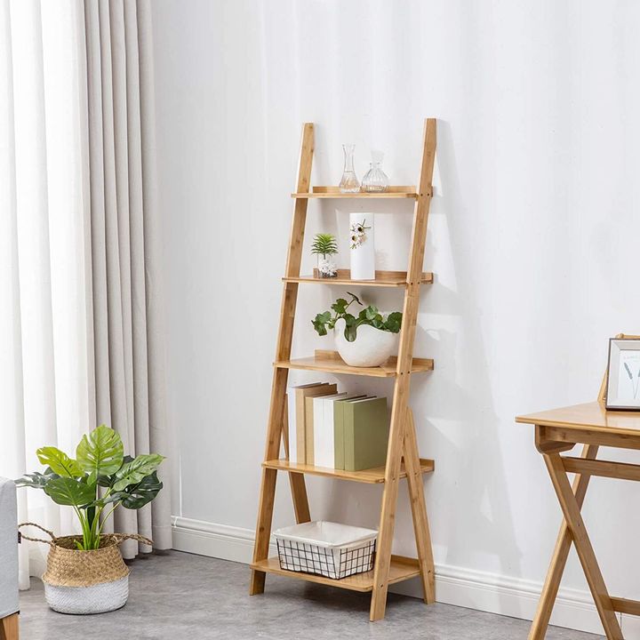 A stylish ladder shelf displaying all your favorite knick-knacks.