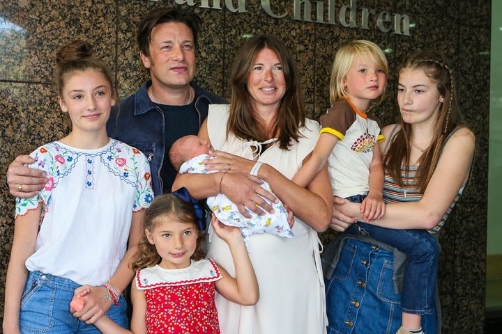 Jamie Oliver, Jools Oliver and their family pictured in 2016.