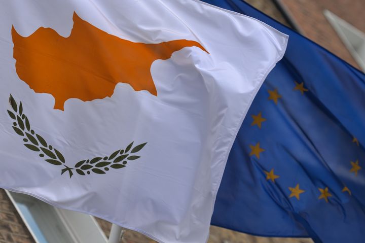 The European flag and national flag of Cyprus.On Thursday, 08 July 2021, in Dublin, Ireland (Photo by Artur Widak/NurPhoto via Getty Images)