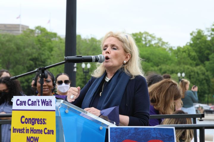 Rep. Debbie Dingell speaks during a care rally at Union Square on May 5, 2022, in Washington, D.C.