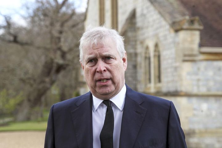Prince Andrew speaks during a television interview at the Royal Chapel of All Saints at Royal Lodge, Windsor on April 11, 2021.