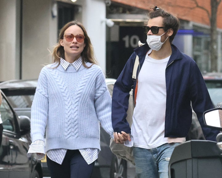 Harry Styles and Olivia Wilde are seen in Soho on March 15, 2022 in London, England. (Photo by Neil Mockford/GC Images)