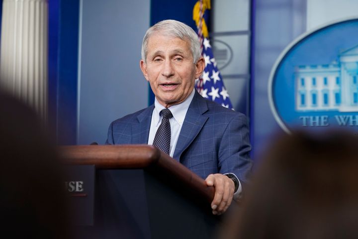 Dr. Anthony Fauci, director of the National Institute of Allergy and Infectious Diseases, is seen during a daily briefing at the White House in 2021.
