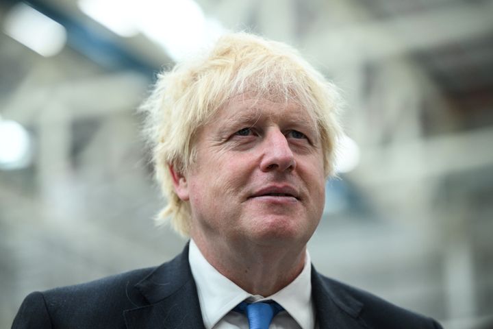 Prime minister Boris Johnson during a visit to the Airbus UK east factory in north Wales.