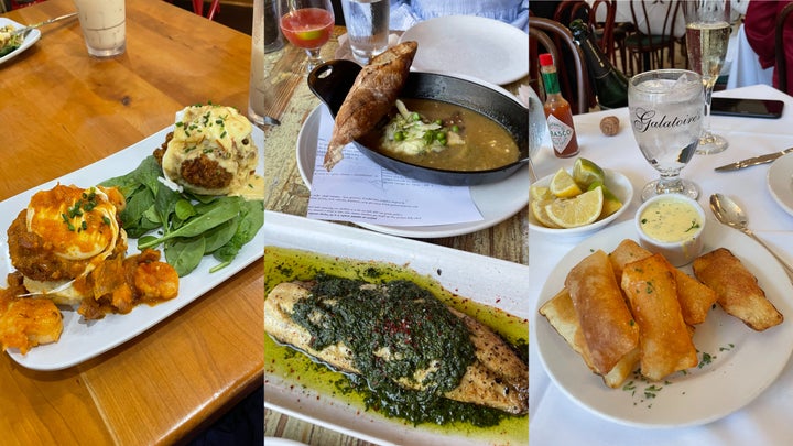 How To Take The Ultimate Vacation In New Orleans 3 From left to right: "The Peacemaker" at Ruby Slipper Cafe, fish special at Peche and soufflé potatoes at Galatoire's.
