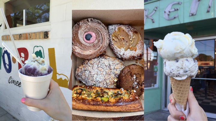 From left to right: A sno-ball from Sal's, pastries from Levee Baking Co. and ice cream from Creole Creamery.