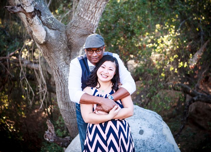 The author and her then-fiance Sean posing for an engagement photo in February 2015.