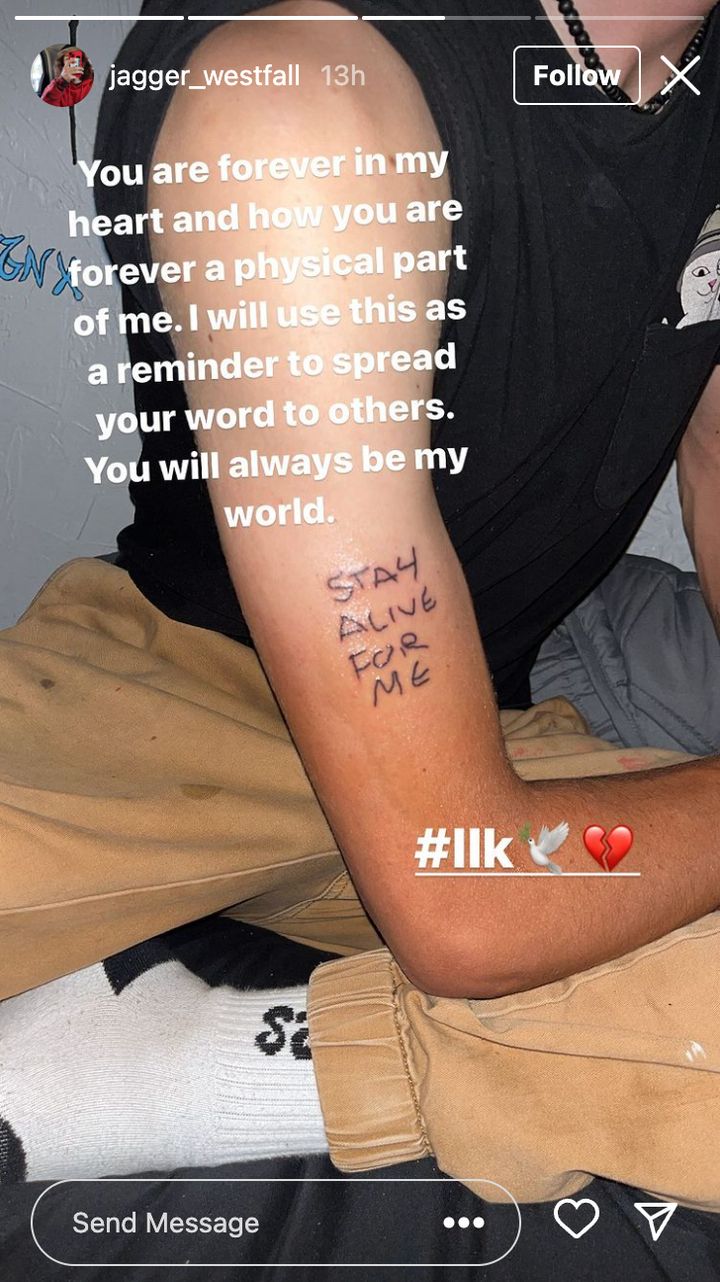 Jagger Westfall reveals his new tattoo on his Instagram stories.