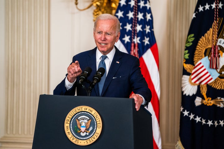 WASHINGTON, DC August 16, 2022:US President Joe Biden delivers remarks before signing into law H.R. 5376, the Inflation Reduction Act of 2022 (climate change and health care bill) in the State Dining Room of the White House on Tuesday August 16, 2022.(Photo by Demetrius Freeman/The Washington Post via Getty Images)