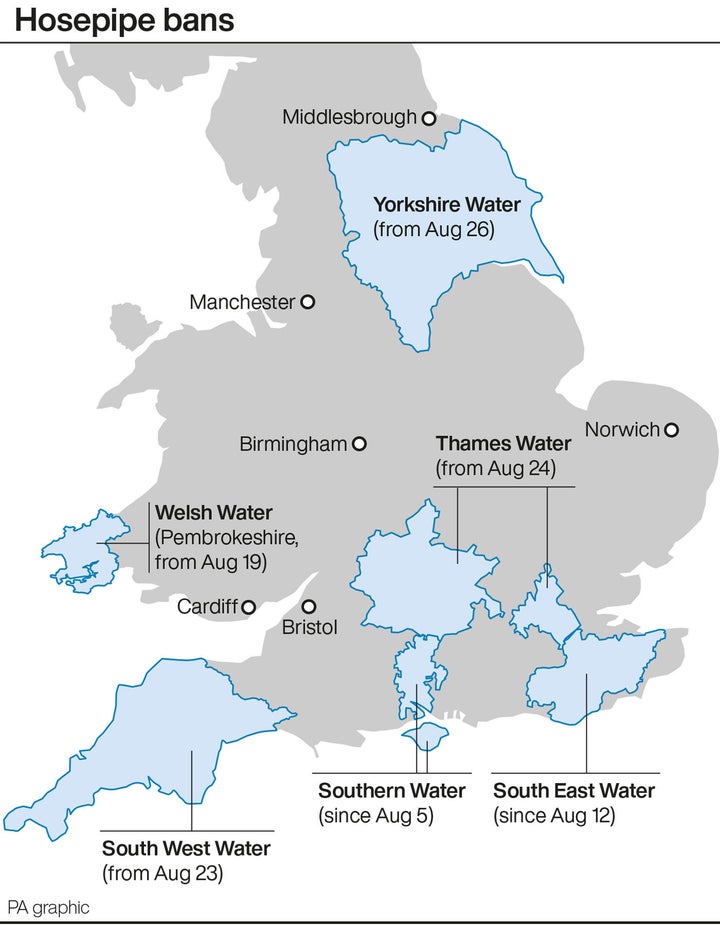 The hosepipe bans in place – and soon to be in place.