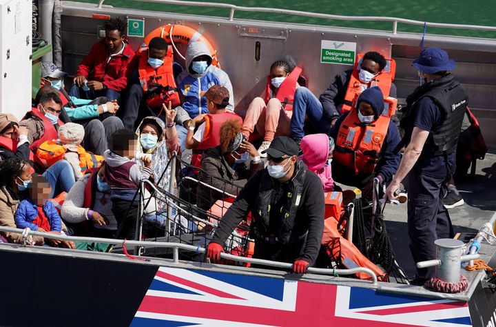 A group of people thought to be migrants are brought in to Dover, Kent, onboard a Border Force vessel following a small boat incident in the Channel.