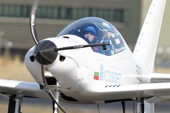 17-year-old pilot Mack Rutherford lands at Biggin Hill Airport, Westerham, Kent, as he continues in his bid to beat the Guinness World Record for the youngest person to fly around the world solo in a small plane. Picture date: Monday August 22, 2022. (Photo by Gareth Fuller/PA Images via Getty Images)