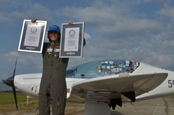Pictures released on Wednesday shows Mack Rutherford after a world circumnavigation, in Sofia, Bulgaria. He became the youngest person who circumnavigated the globe solo in a small aircraft.