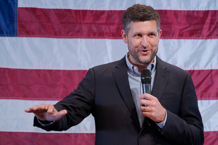 Pat Ryan speaks during a campaign rally in Kingston, New York, on Monday.