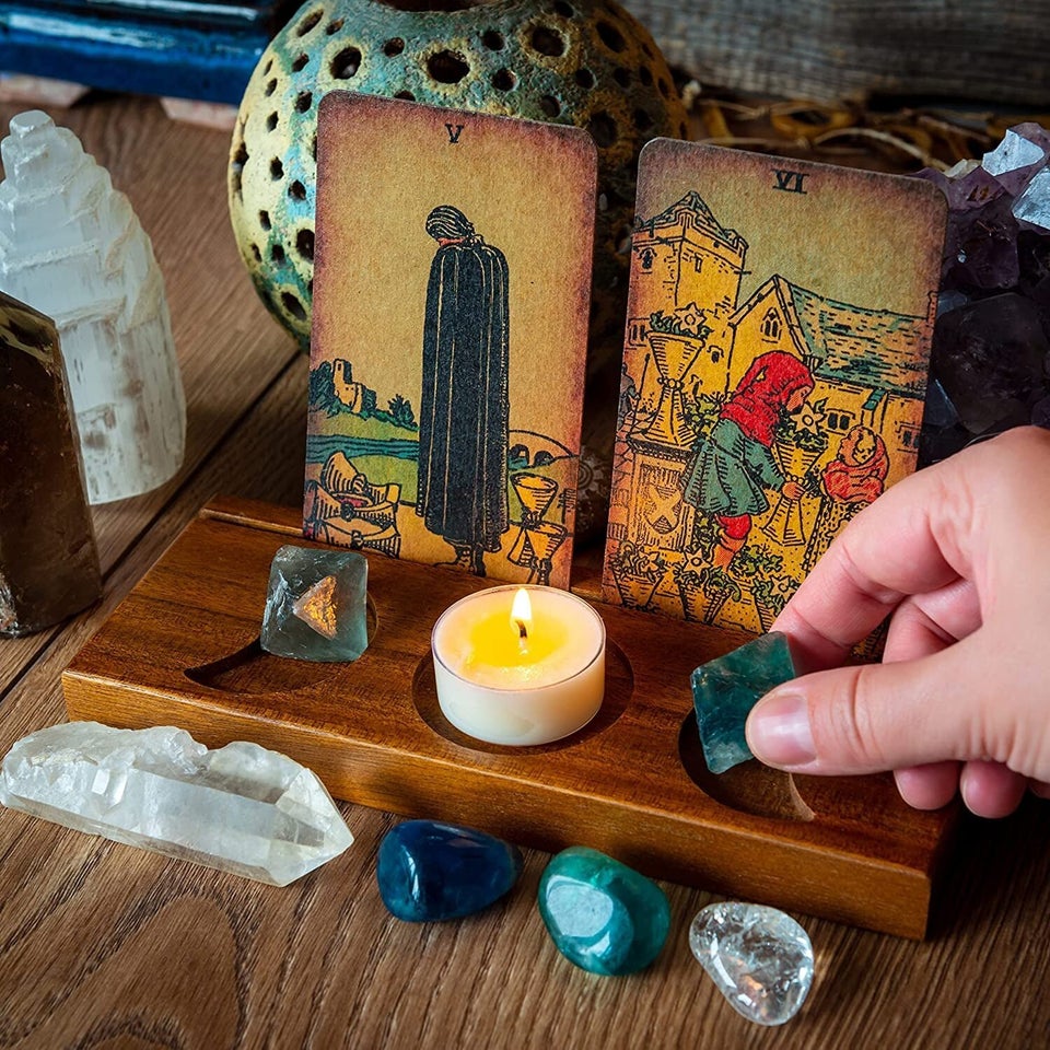 A tarot card display stand