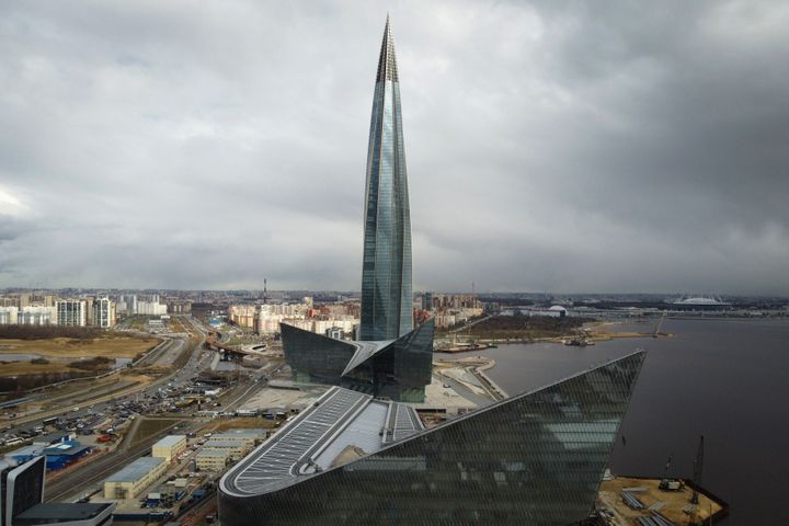 A view of the business tower Lakhta Centre, the headquarters of Russian gas monopoly Gazprom in St. Petersburg, Russia, on April 27, 2022. People across the world are confronted with higher fuel prices as the war in Ukraine and lagging output from producing nations drive prices higher. 