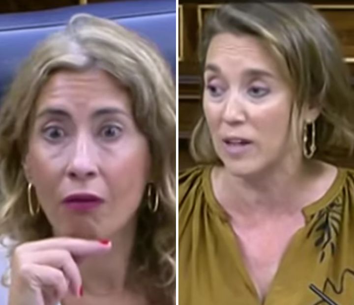 Raquel Sánchez, ministra de Transportes, alucina ante las palabras de Cuca Gamarra en el Congreso.