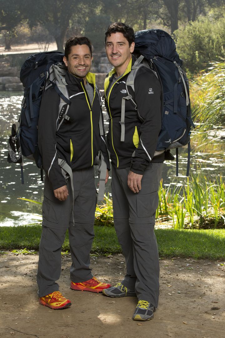 Harley Rodriguez (left) and Jonathan Knight on "The Amazing Race" in 2015. 