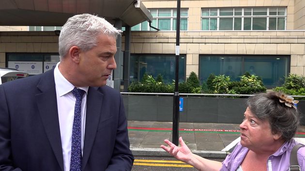 Health secretary Steve Barclay being heckled outside Moorfields Eye hospital in east London.