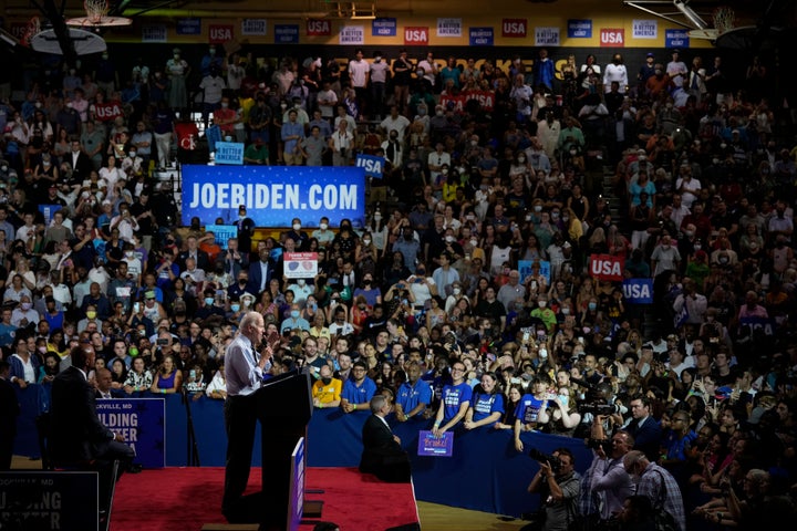 President Joe Biden speaks during a rally hosted by the Democratic National Committee (DNC) at Richard Montgomery High School on August 25, 2022 in Rockville, Maryland. Biden rallied supporters for Democratic candidates running in Maryland and to encourage Democratic voters nationwide to turn out in the November midterm elections. (Photo by Drew Angerer/Getty Images)