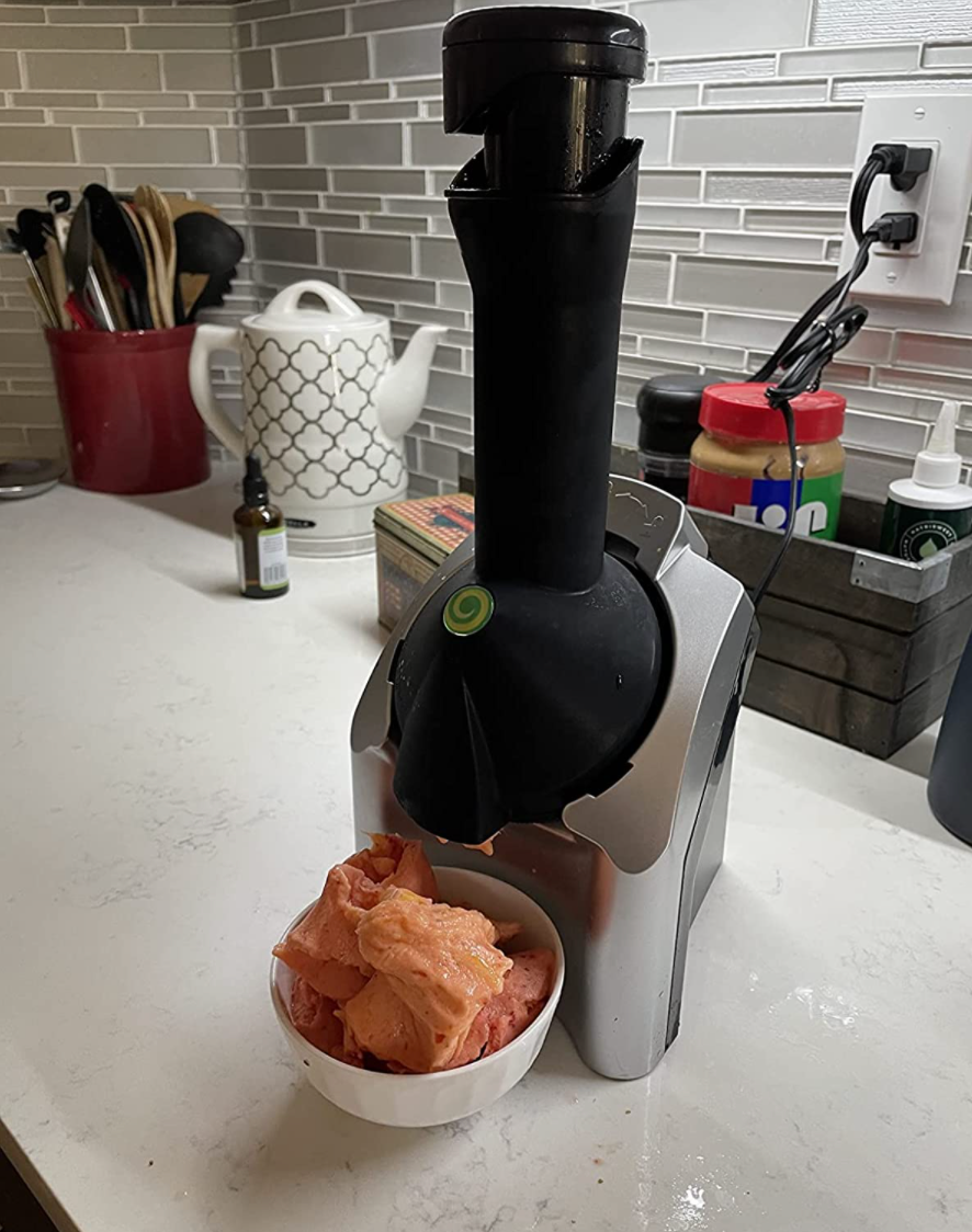 A fruit soft-serve maker that turns frozen fruit a sorbet