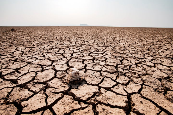 The bed of Poyang, China's largest freshwater lake, lies exposed amid a drought in Jiangxi province on Wednesday, Aug. 24.