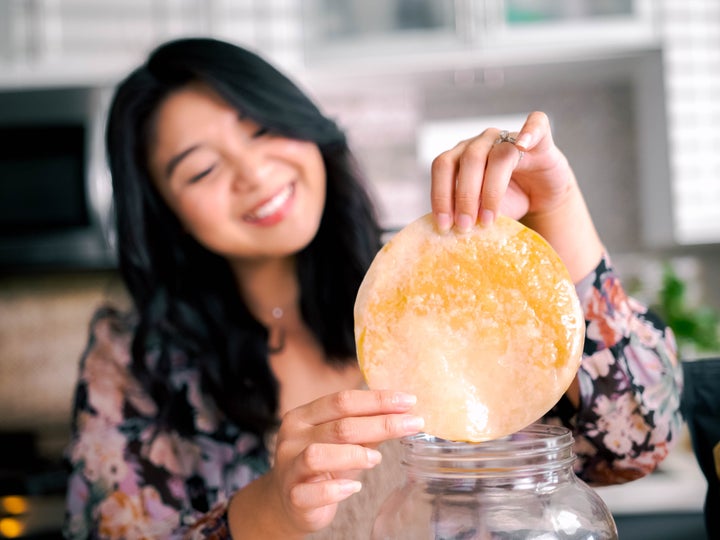 SCOBY, a pancake-like cellulose mat, is the culture that is essential for driving the fermentation process and turning your sweet tea into kombucha.