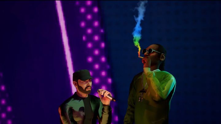 A view of AR as Eminem and Snoop Dogg perform in the metaverse during the 2022 MTV VMAs at Prudential Center on Aug. 28.