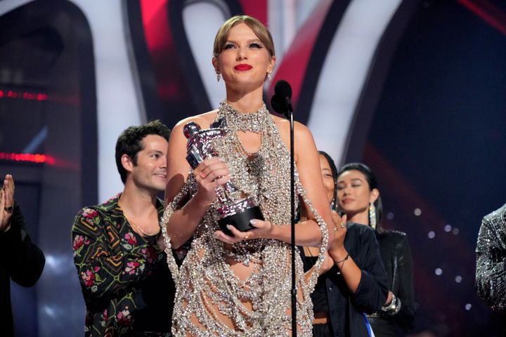 Taylor Swift accepts the Video of the Year award for “All Too Well” onstage at the 2022 MTV VMAs.