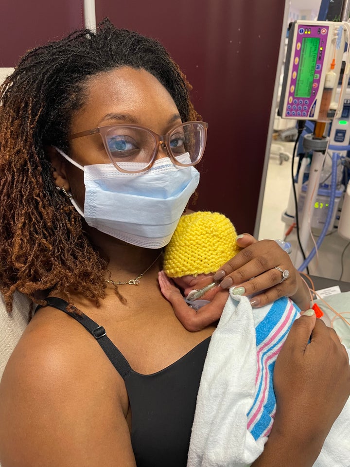 Mya Morenzoni and her daughter Aria in the NICU.