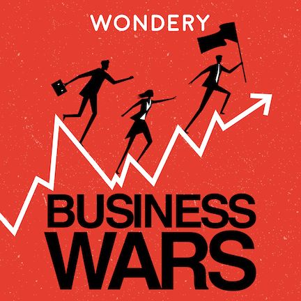 The podcast cover art, which shows three silhouettes trying to climb a rising stock market graph arrow