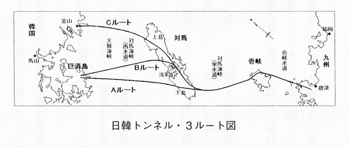 日韓トンネルのルート想定図