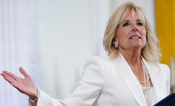 First lady Jill Biden speaks at an event in the East Room of the White House in June. 
