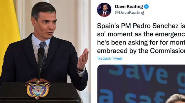 Pedro Sánchez y tuit de Dave Keating.