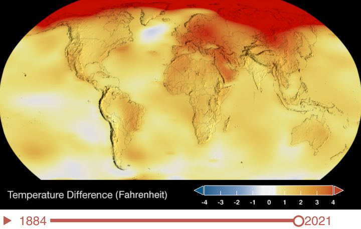A map from NOAA shows a growing blob of hot temperatures.