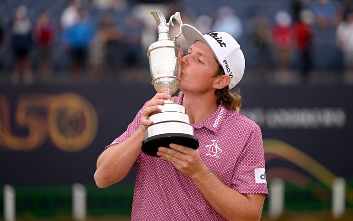 Cameron Smith kisses the Claret Jug after winning The Open in Scotland. 