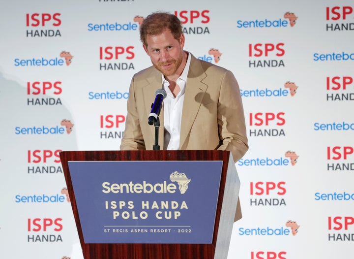 Prince Harry speaks at a charity event on Thursday, Aug. 25, in Aspen, Colorado.